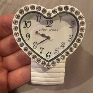 Betsey Johnson White Heart Wrist Watch with Crystal Accents